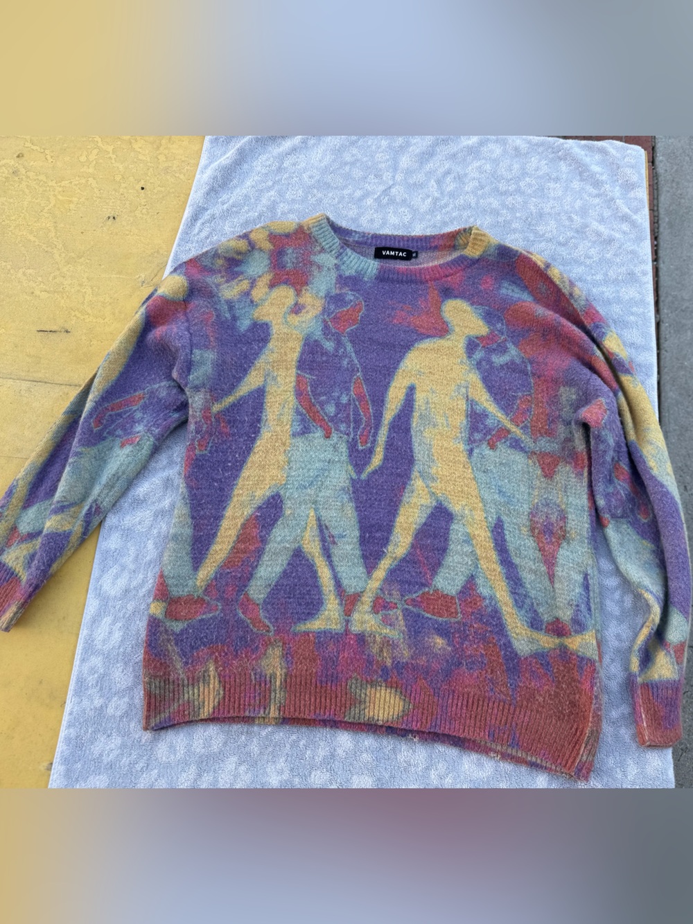 Multicolor Graphic Knit Sweater - Purple & Yellow